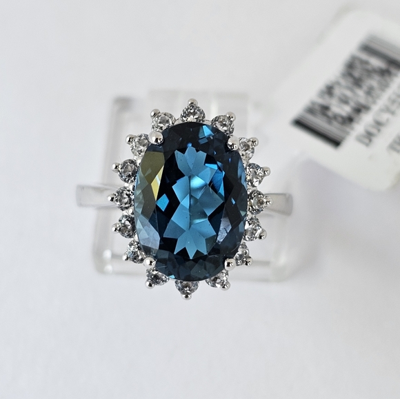 Genuine London Blue Topaz & White Topaz Ring in Rhodium/ Sterling Silver Sz 8! - Picture 15 of 16